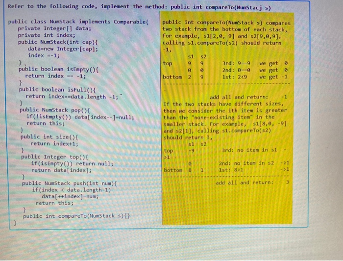 Solved Refer to the following code, implement the method: | Chegg.com