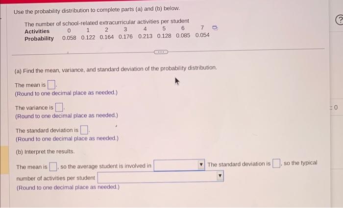 Solved Use the probability distribution to complete parts | Chegg.com