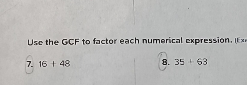 Solved Use the GCF to factor each numerical expression. | Chegg.com
