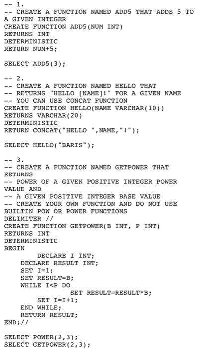 -- 1. -- CREATE A FUNCTION NAMED ADDS THAT ADDS 5 TO | Chegg.com