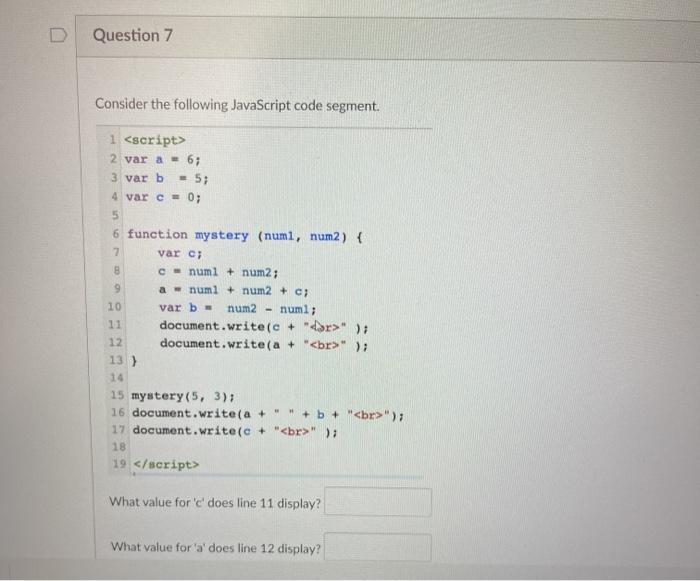 Solved Question 7 Consider The Following JavaScript Code | Chegg.com