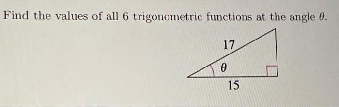 Solved Find the values of all 6 trigonometric functions at | Chegg.com