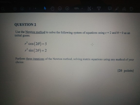 Solved QUESTION 2 Use the Newton method to solve the | Chegg.com