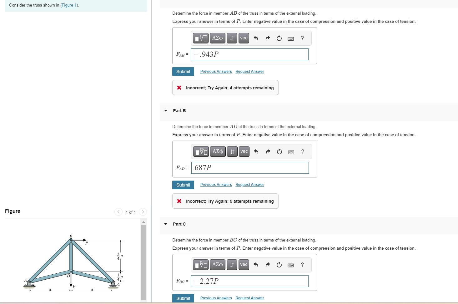 Solved Consider the truss shown in (Figure 1).Determine the | Chegg.com