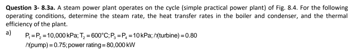 Solved Question 3- 8.3a. ﻿A steam power plant operates on | Chegg.com