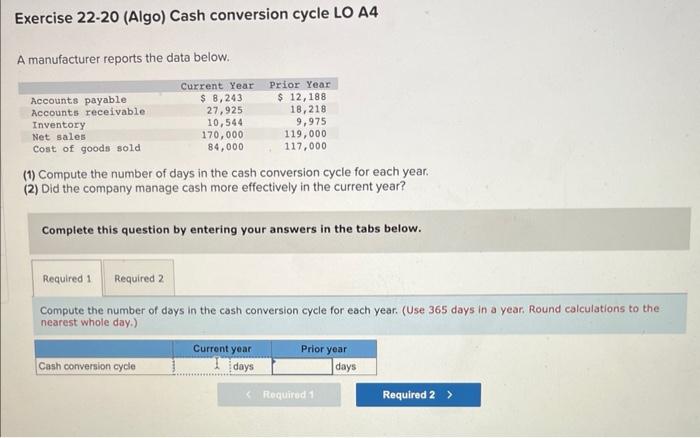 Solved Exercise 22 20 Algo Cash Conversion Cycle Lo A4 A