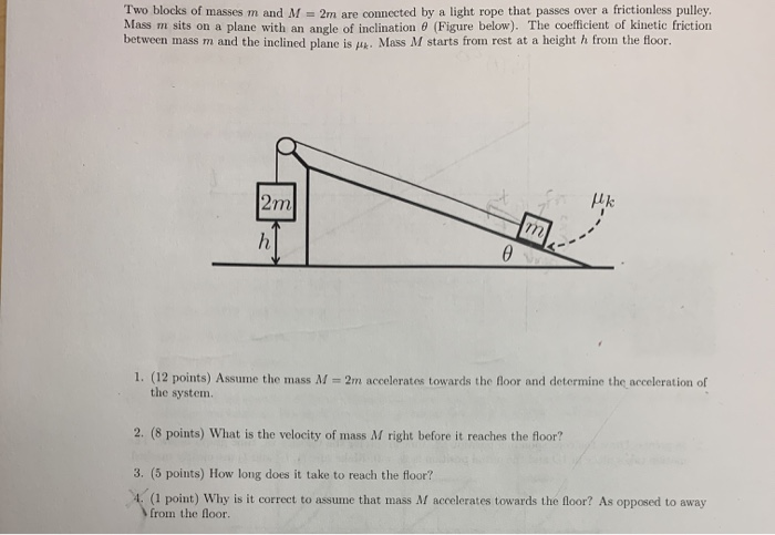 Solved Two blocks of masses m and M - 2m are connected by a | Chegg.com