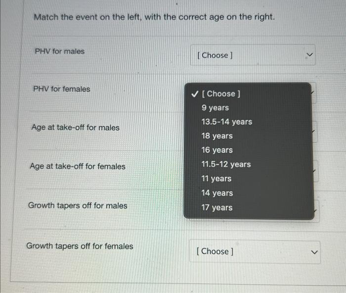 Solved Match the event on the left, with the correct age on | Chegg.com
