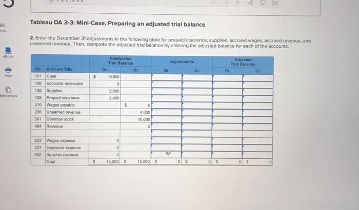 Required Information Tableau DA 3-3: Mini-Case, | Chegg.com