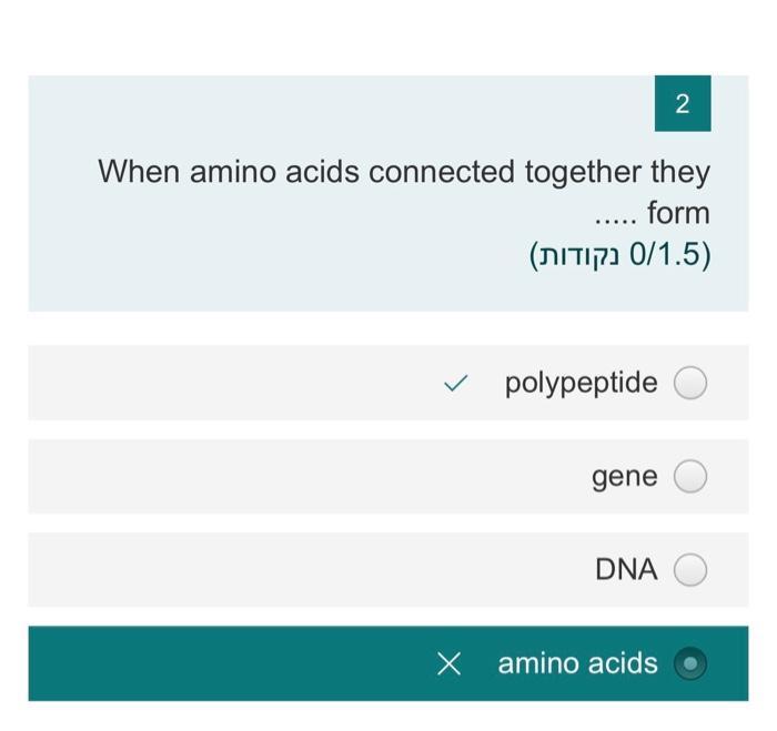 Solved N When amino acids connected together they form (0/)