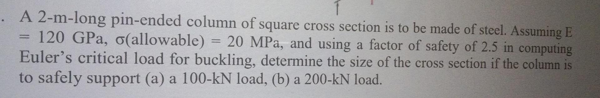 Solved . A 2-m-long pin-ended column of square cross section | Chegg.com