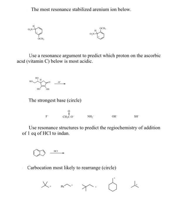 Solved The most resonance stabilized arenium ion below. H | Chegg.com