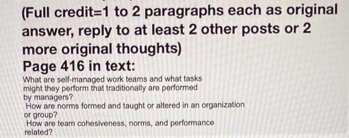 Solved (Full credit=1 to 2 paragraphs each as original | Chegg.com