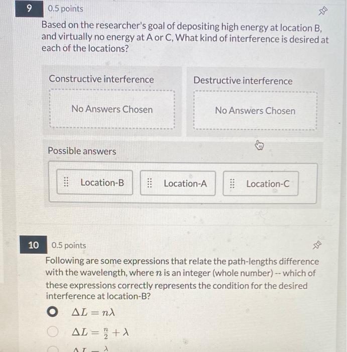 Based on the researchers goal of depositing high energy at location B, and virtually no energy at \( A \) or \( C \), What k