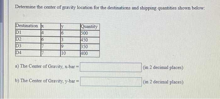 Solved Determine the center of gravity location for the | Chegg.com