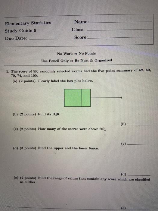 Solved name elementary statistics study guide 9 due date chegg