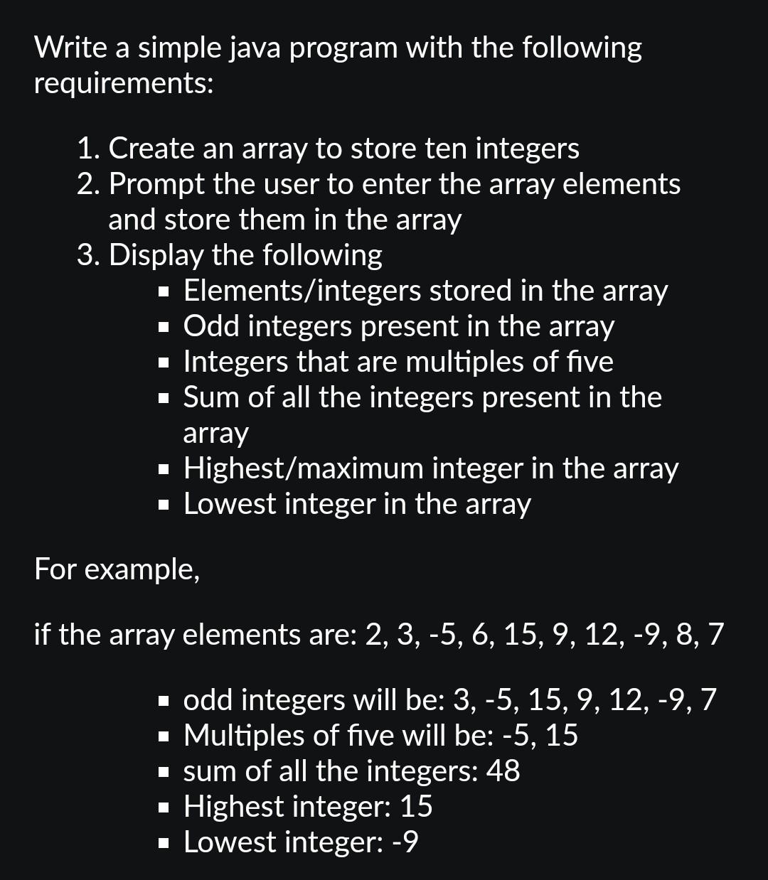 Solved Write a simple java program with the following | Chegg.com