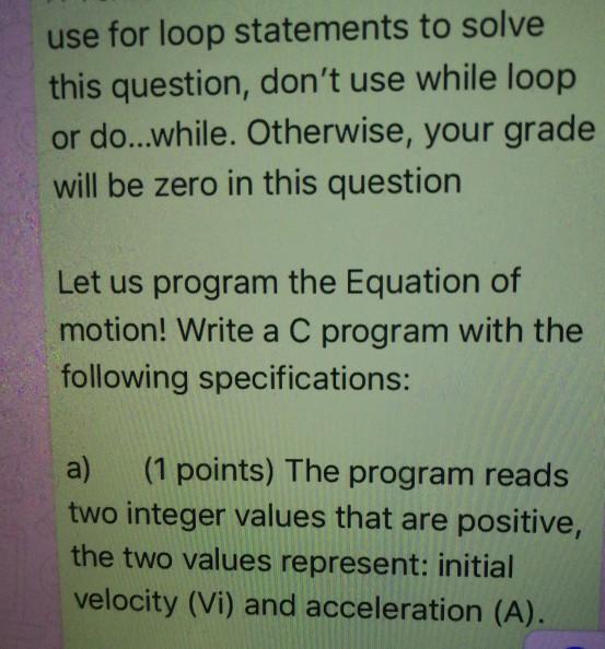 Solved use for loop statements to solve this question, don't | Chegg.com