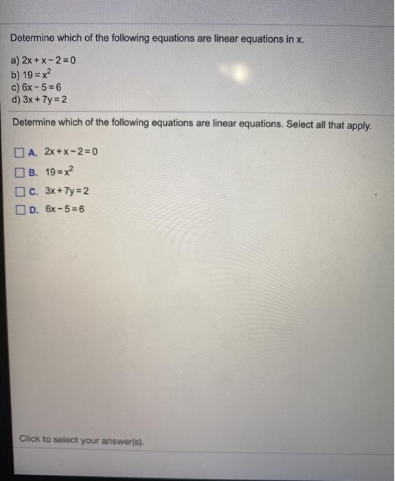Solved Determine which of the following equations are linear | Chegg.com