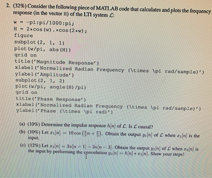 Solved 2. (32%) Consider the following piece of MATLAB code | Chegg.com
