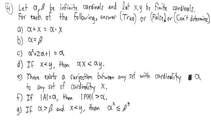 Solved answer 4) Let a ß be infinite cardinals and let xy be | Chegg.com