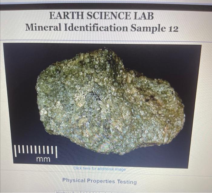 Solved EARTH SCIENCE LAB Mineral Identification Sample 12 | Chegg.com