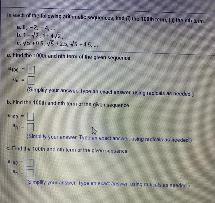 Solved In each of the following arithmetic sequences, find ( | Chegg.com