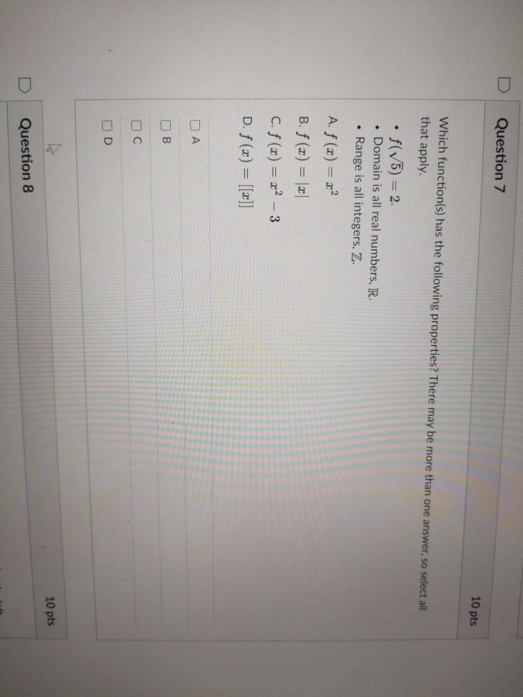 Solved Question 7 10 Pts Which Function(s) Has The Following | Chegg.com