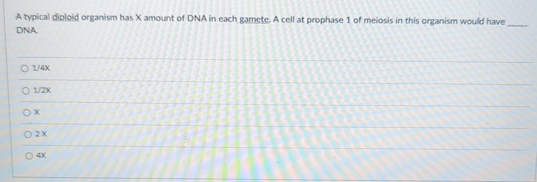 Solved A typical diploid organism has x ﻿amount of DNA in | Chegg.com