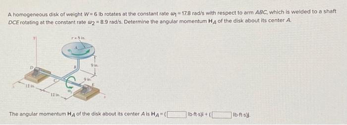 Solved A homogeneous disk of weight W=6lb rotates at the | Chegg.com