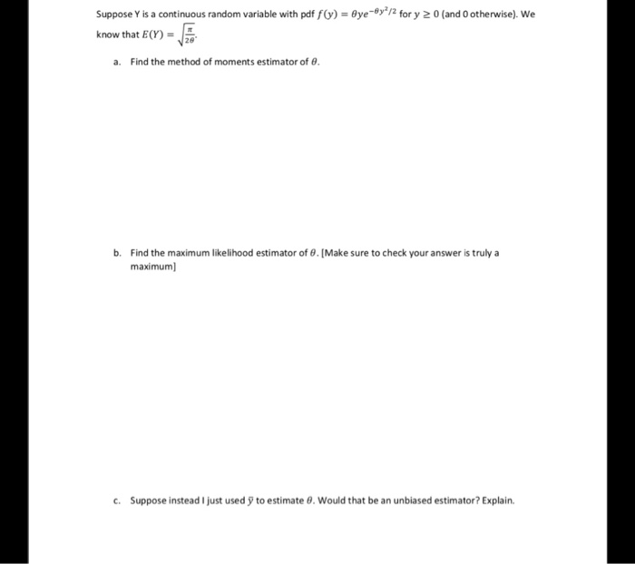 Solved Suppose Y is a continuous random variable with pdf | Chegg.com