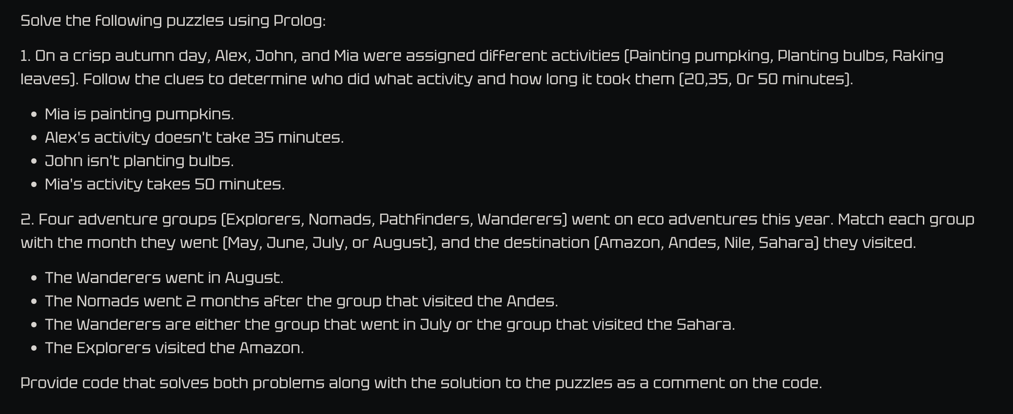 Solved Solve the following puzzles using Prolog: 1. On a | Chegg.com