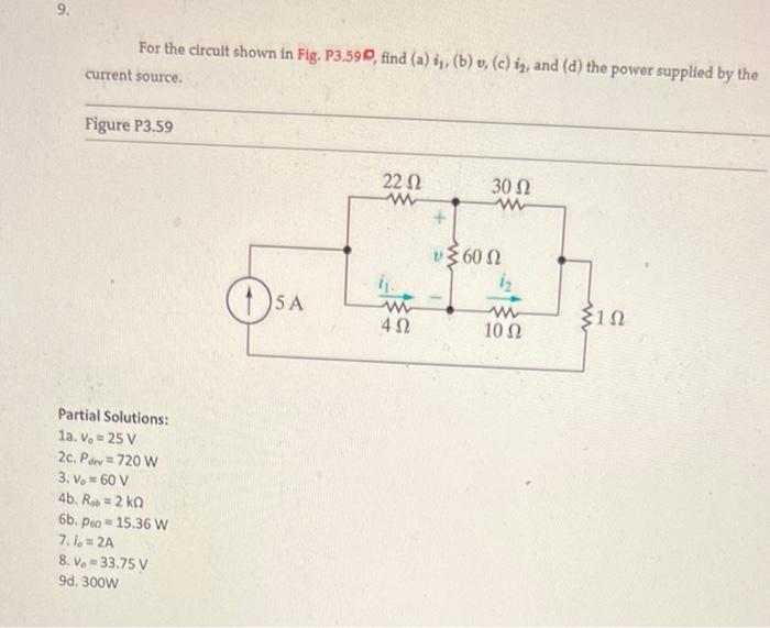 Solved 9 For The Circuit Shown In Fig P3 59 Find A