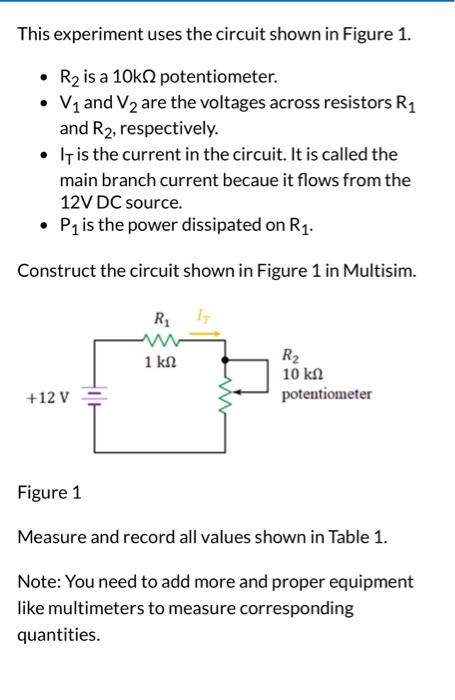 Solved This experiment uses the circuit shown in Figure 1. - | Chegg.com