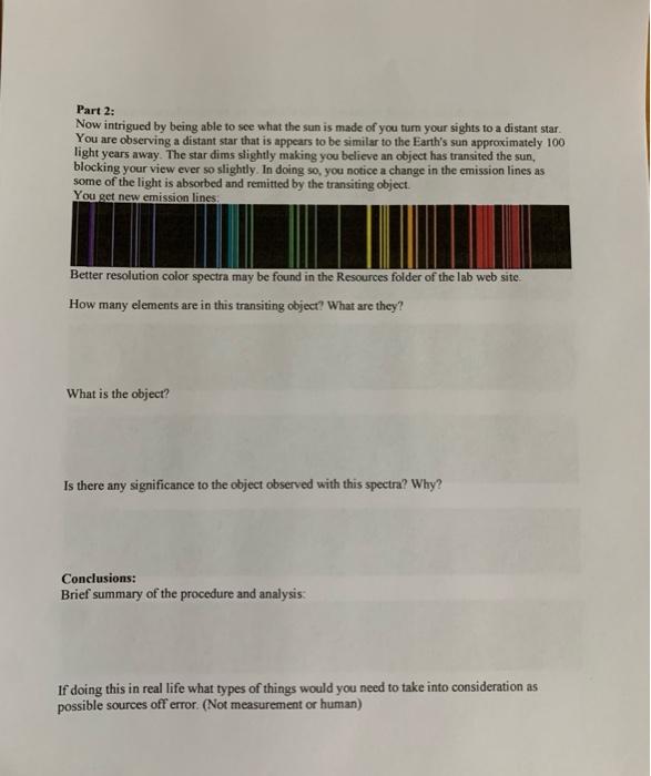 Solved Objectives: Use Spectrum Emission Lines To | Chegg.com