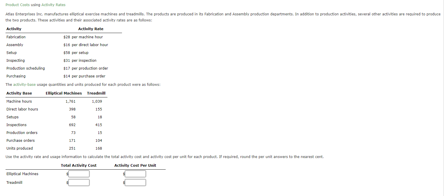 Solved Product Costs using Activity Rates the two products. | Chegg.com