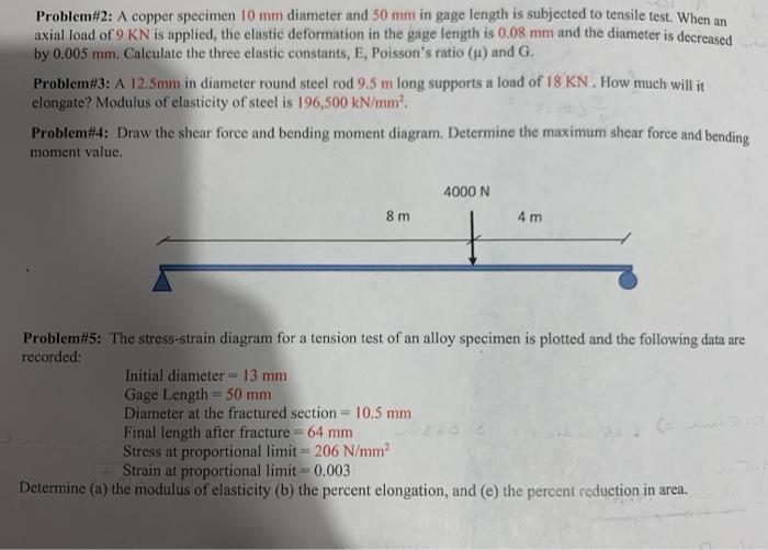 Solved Problem#2: A copper specimen 10 mm diameter and 50 mm | Chegg.com
