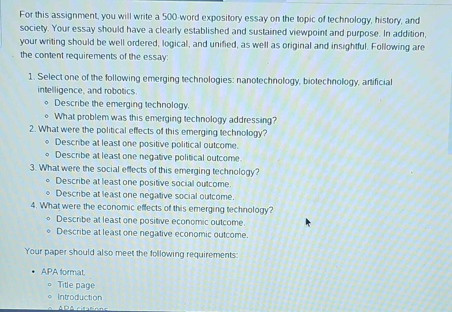 For this assignment, you will write a 500-word | Chegg.com