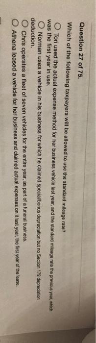 Solved Question 27 of 75. Which of the following taxpayers | Chegg.com