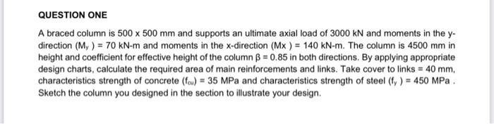 Solved QUESTION ONE A braced column is 500×500 mm and | Chegg.com