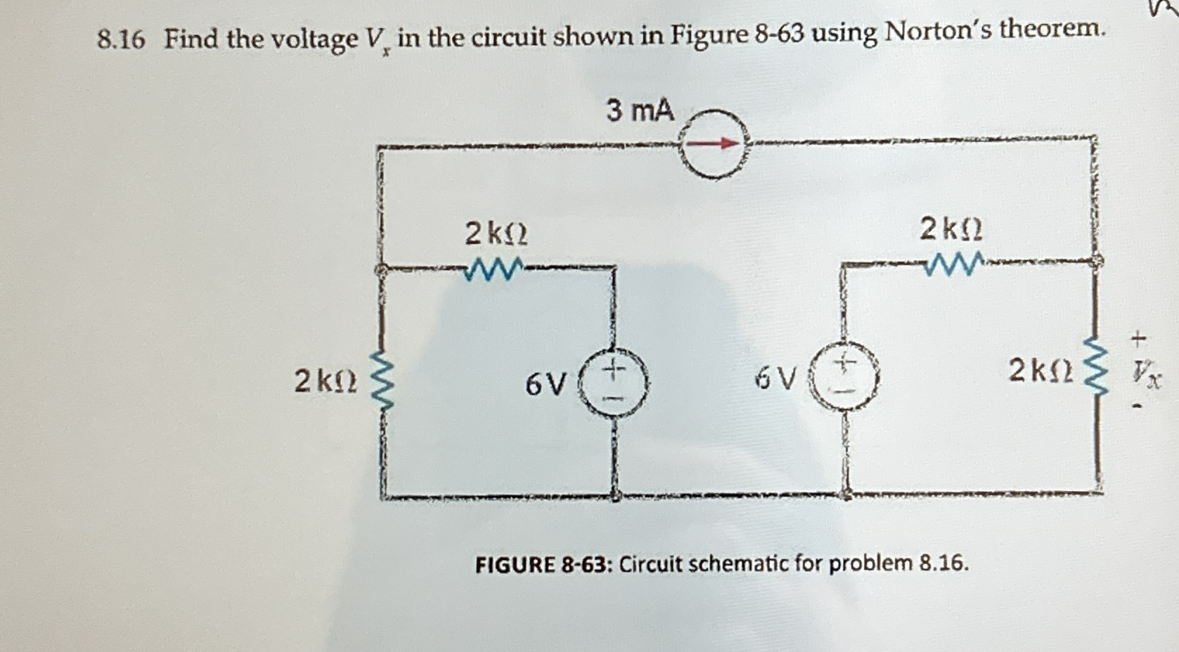Solved 8.16 ﻿Find the voltage Vx ﻿in the circuit shown in | Chegg.com