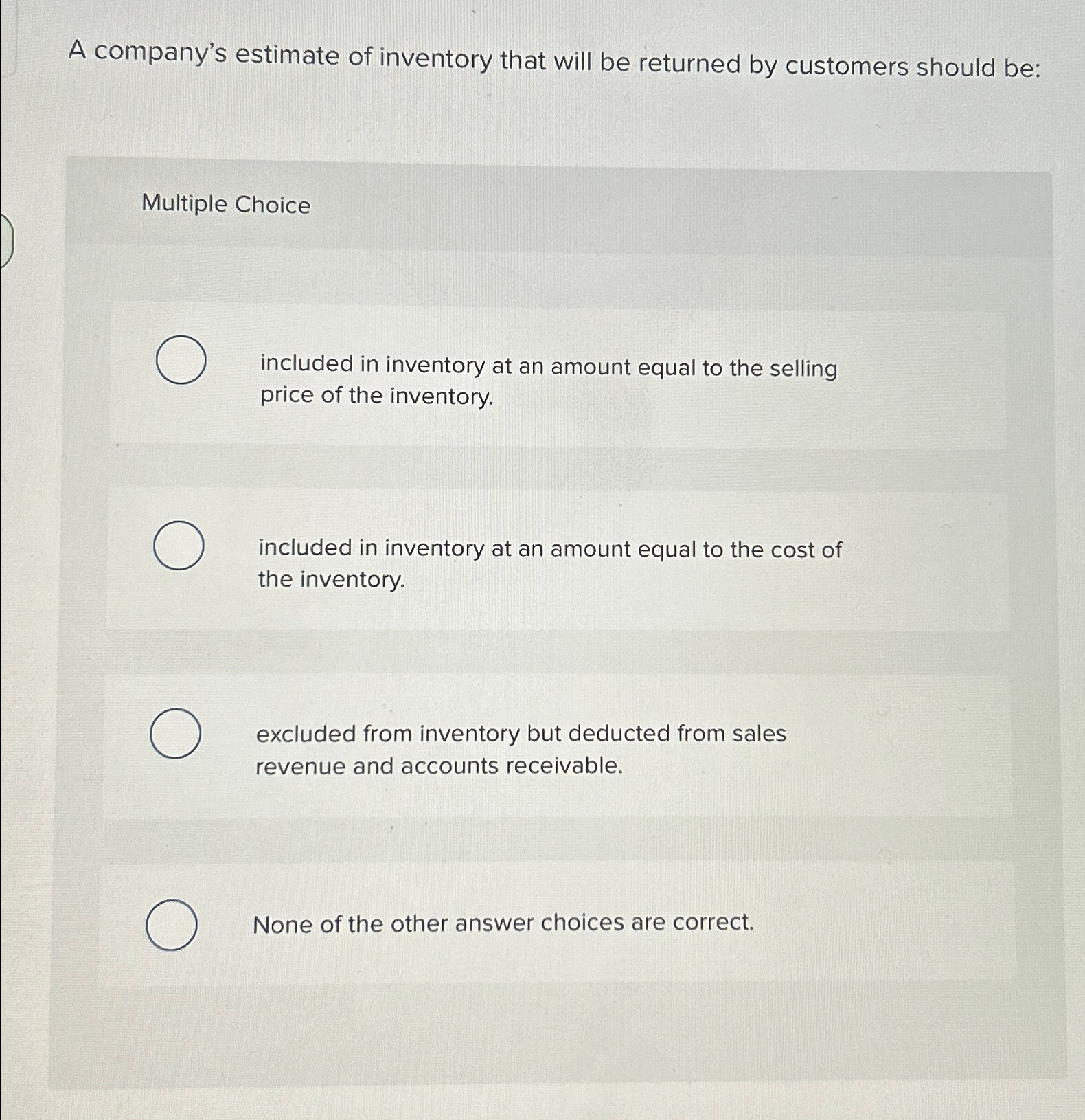 Solved A company's estimate of inventory that will be | Chegg.com