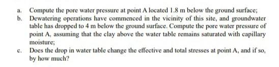a Compute the pore water pressure at point A located | Chegg.com