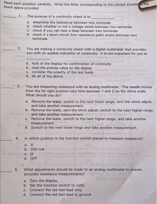 Solved Read each question carefully. Write the letter | Chegg.com