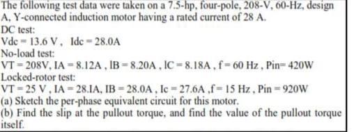 Solved The following test data were taken on a 7.5-hp, | Chegg.com