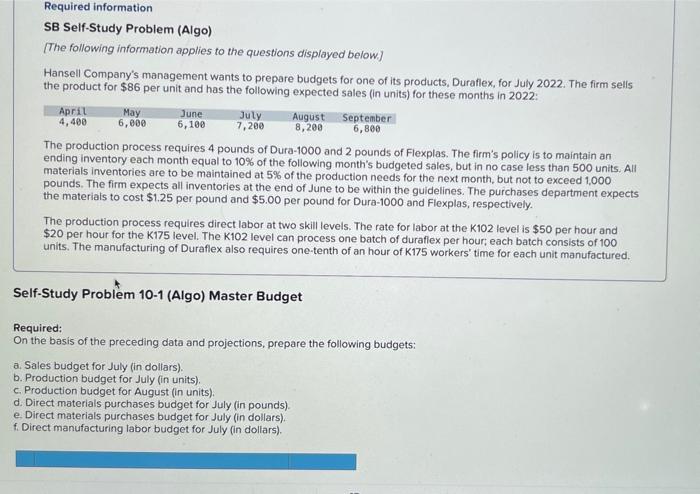 Solved SB Self-Study Problem (Algo) [The Following | Chegg.com