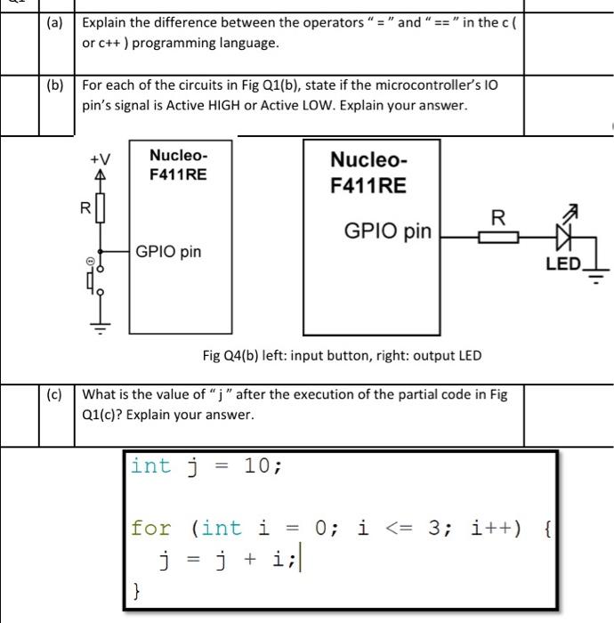 Solved Fig Q4(b) Left: Input Button, Right: Output LED C) | Chegg.com