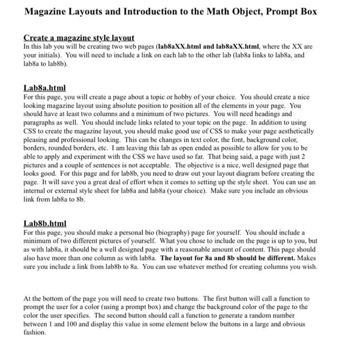 Magazine Layouts and Introduction to the Math Object, | Chegg.com