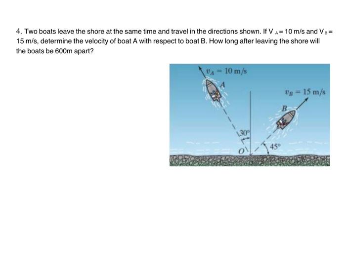 Solved 4. Two boats leave the shore at the same time and | Chegg.com