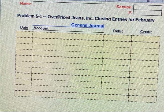 Solved Chapter 5 problem 5-1 please make sure to fill out | Chegg.com